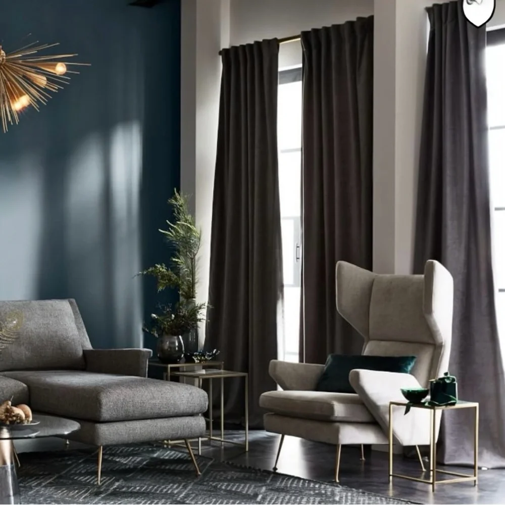 West Elm 2 Worn Velvet Blackout Curtain Panels Charcoal Grey Metal 48x96